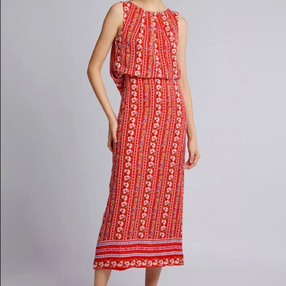 Saloni red Caroline floral printed midi dress